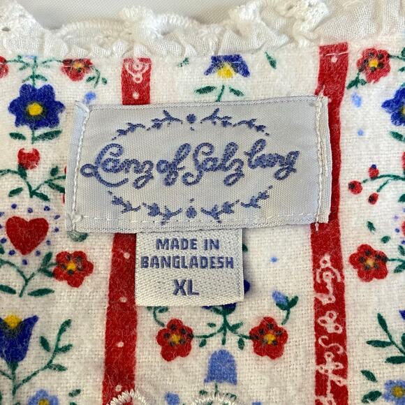 Lanz of Sazburg Long Flannel Nightgown White Red Eyelet Hearts XL Cottagecore - Picture 3 of 16